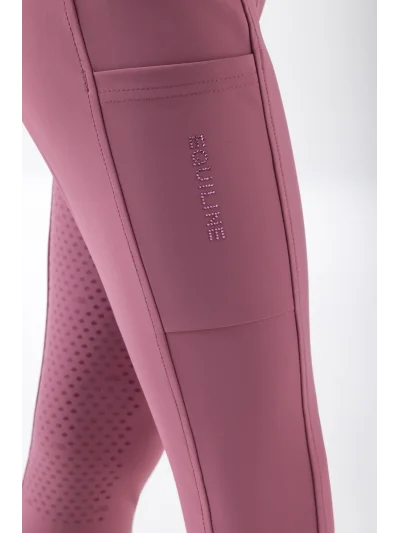 Legging d'équitation junior rose (Daybreak) à fond intégral avec logo en strass sur la poche EQCLEOF - Equiline