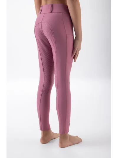 Legging d'équitation junior rose (Daybreak) à fond intégral avec logo en strass sur la poche EQCLEOF - Equiline - imagen 3