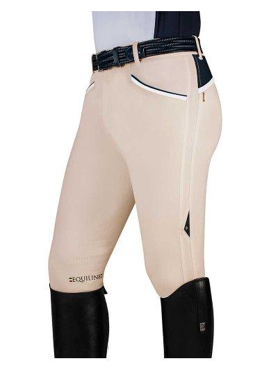 Pantalons de compétition beige avec détails en bleu marine et blanc (grip aux genoux) pour homme - Narmer - Equiline