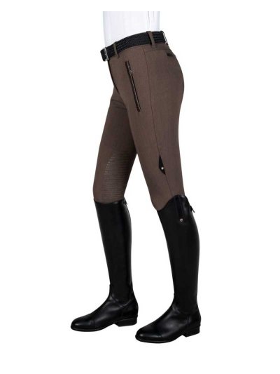 Pantalons d'équitation marron (grip aux genoux) pour femme - Magdalina - Equiline