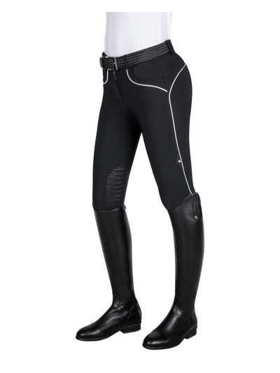 Pantalons d'hiver noir avec bordure blanc (grip aux genoux) pour femme - Teresa - Equiline