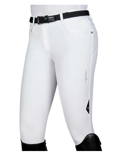 Pantalons blanc avec écusson sur la poche arrière (grip genou et cuisse) pour femme - Nadia - Equiline