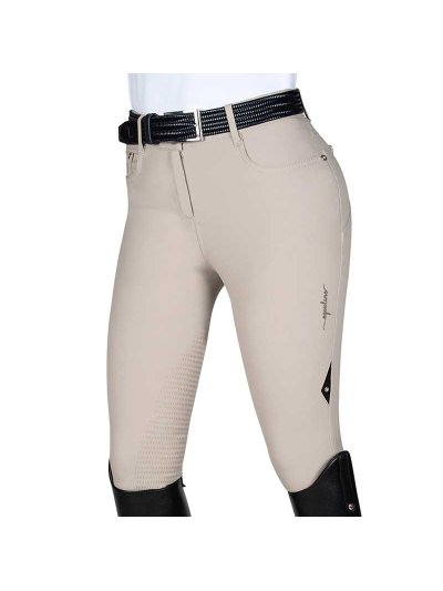 Pantalons beige avec écusson sur la poche arrière (grip genou et cuisse) pour femme - Nadia - Equiline