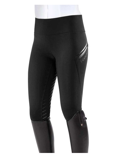 Leggings avec ceinture large élastique noir (grip à fond intégral) pour femme - Equiline