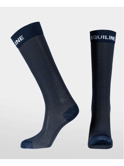 Calcetines de caña alta junior (unisex) color azul marino con logo frontal blanco -EQUILINE