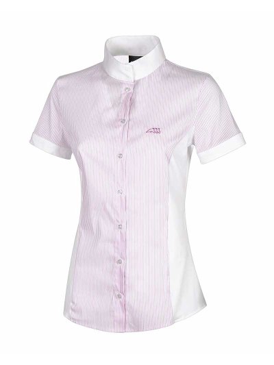 Chemise de compétition à manches courtes blanc à rayures verticales lilas pour femme - Charlotte - Equiline