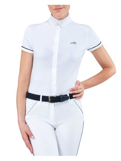 Chemise de compétition à manches courtes blanc avec manches de maille pour femme - Cresida - Equiline