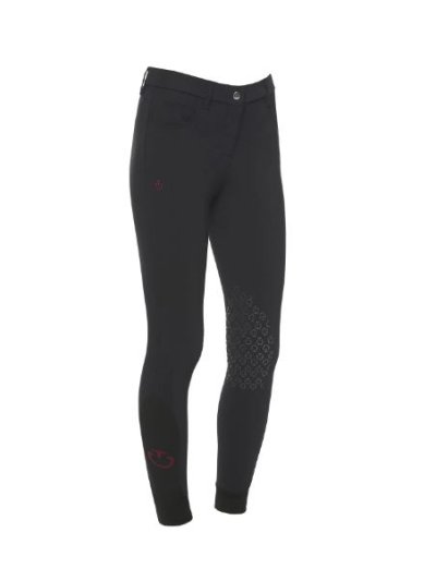 Pantalones negros con bolsillos (grip rodilla) y el logo rojo para niña - Cavalleria Toscana