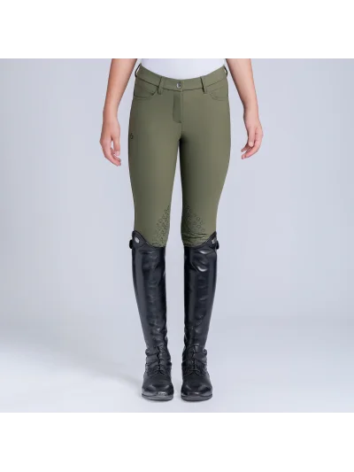 Pantalones de montar verde oliva (Winter Moss) con grip en rodilla para niña - Cavalleria Toscana - imagen 2