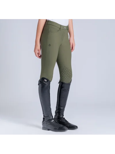 Pantalones de montar verde oliva (Winter Moss) con grip en rodilla para niña - Cavalleria Toscana