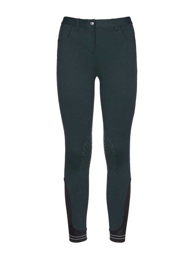 Pantalons de piqué vert foncé avec poches (grip aux genoux) pour fille - Cavalleria Toscana