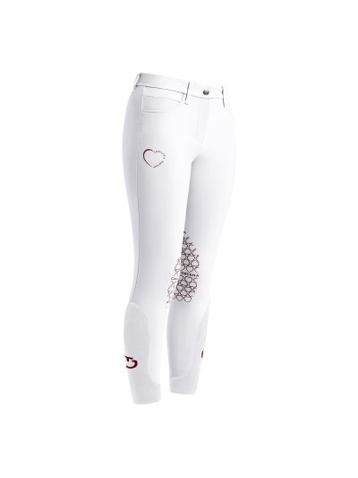 Pantalones blancos con grip en la rodilla y estampado de mini corazones para niña - Cavalleria Toscana
