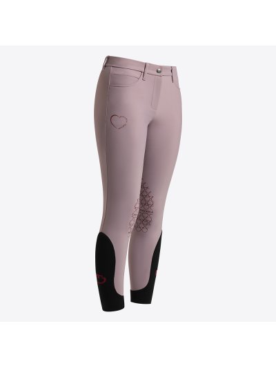 Pantalones lila oscuro con grip en la rodilla y estampado de mini corazones para niña - Cavalleria Toscana