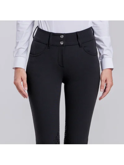 Pantalon d'équitation noir côtelé à basanes pour femme American - Cavalleria Toscana