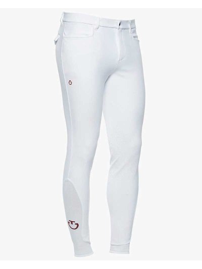 Pantalons d'équitation blanc avec logos bordeaux (grip aux genoux) pour homme - Cavalleria Toscana