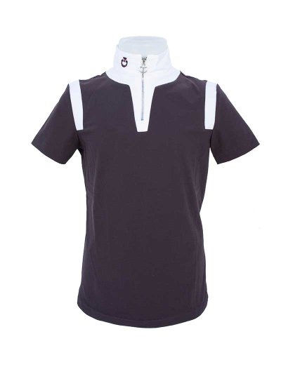 Polo de compétition à manches courtes aubergine foncée pour fille - Cavalleria Toscana