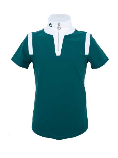 Polo de compétition à manches courtes vert foncé turquoise pour fille - Cavalleria Toscana
