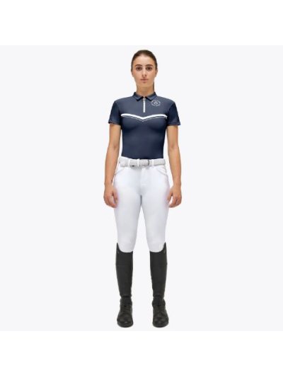 Polo de entrenamiento con cremallera y jersey estampado CT Orbit manga corta color azul marino para niña- Cavalleria Toscana