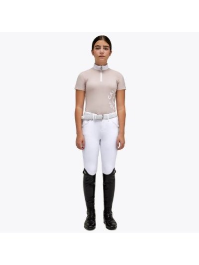 Polo de competición rosa palo de manga corta y el logo grande en la parte superior izquierda para niña - Cavalleria Toscana