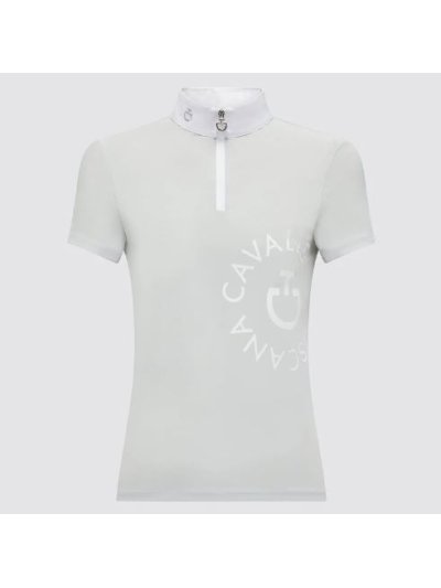 Polo de competición gris de manga corta y el logo grande en la parte superior izquierda para niña - Cavalleria Toscana