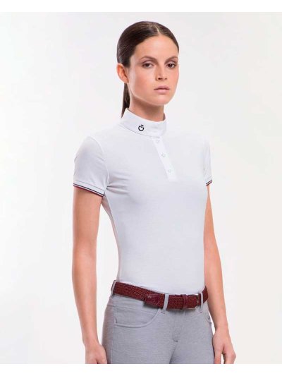 Polo de compétition à manches courtes en micro-maille blanc pour femme - Cavalleria Toscana