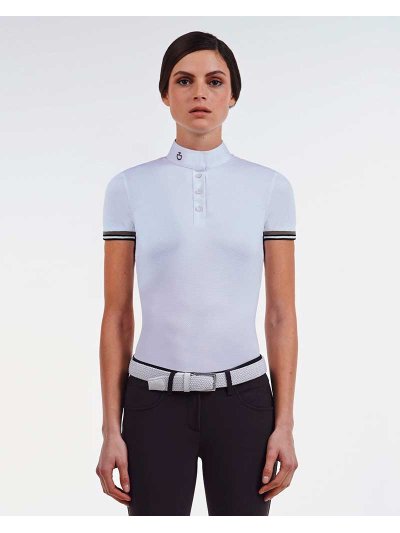 Polo de compétition à manches courtes en micro-maille blanc pour femme - Cavalleria Toscana