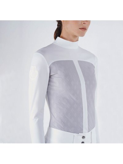 T-shirt de compétition à manches longues blanc et gris clair pour femme - Cavalleria Toscana