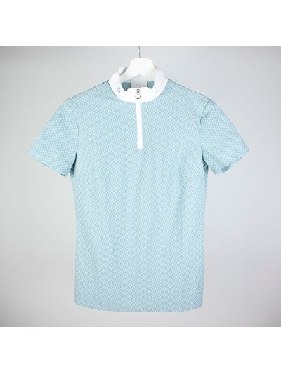 Polo de compétition à manches courtes avec imprimé geométrico turquoise et gris pour femme - Cavalleria Toscana