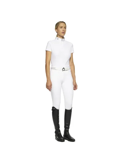Basic short-sleeved white competition polo for woman - Cavalleria Toscana - imagen 2