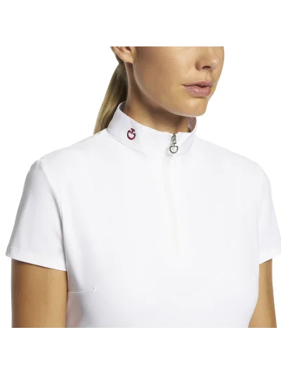 Basic short-sleeved white competition polo for woman - Cavalleria Toscana - imagen 3