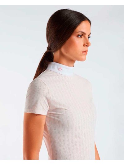 Polo de compétition à manches courtes rose clair avec perforaciones à rayures pour femme - Cavalleria Toscana