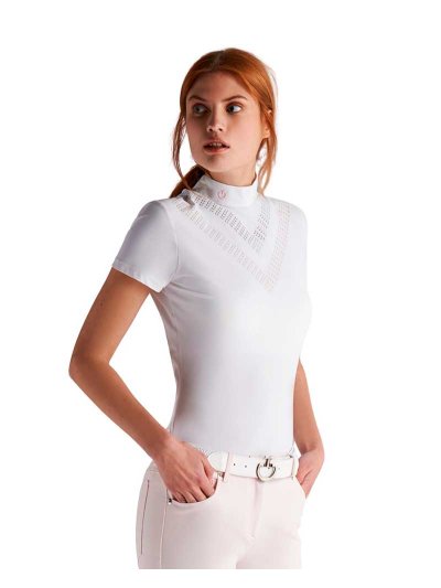 Polo de compétition à manches courtes blanc avec perforaciones en V pour femme - Cavalleria Toscana