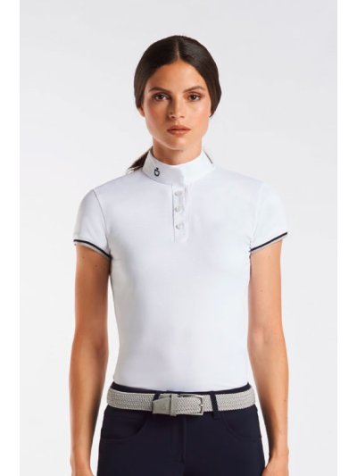 Polo de compétition à manches courtes en micro-maille blanc pour femme - Cavalleria Toscana