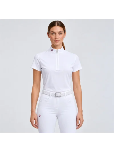Polo básico de competición de manga corta blanco con perforaciones para mujer - Cavalleria Toscana
