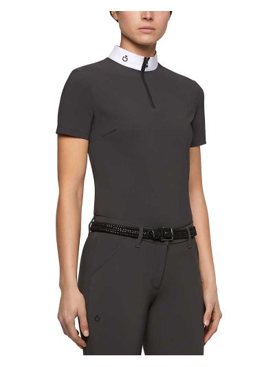 Polo de compétition à manches courtes gris foncé avec espalda de punto de maille pour femme - Cavalleria Toscana Revolution