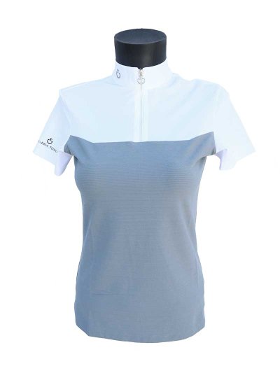 Polo de compétition à manches courtes gris et blanc pour femme - Cavalleria Toscana