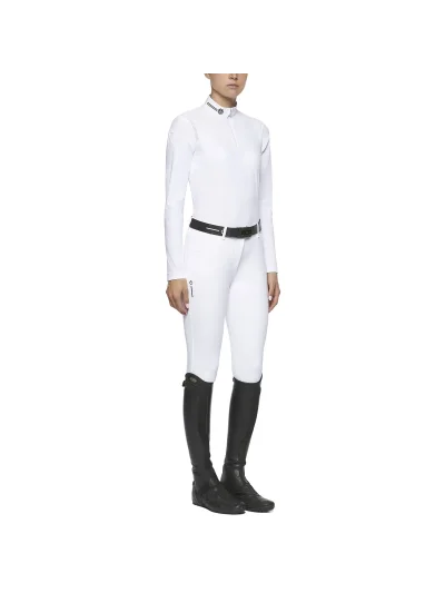 Polo de concurso blanco de manga larga y la espalda de tejido técnico transpirable de revo para mujer - Cavalleria Toscana - imagen 3
