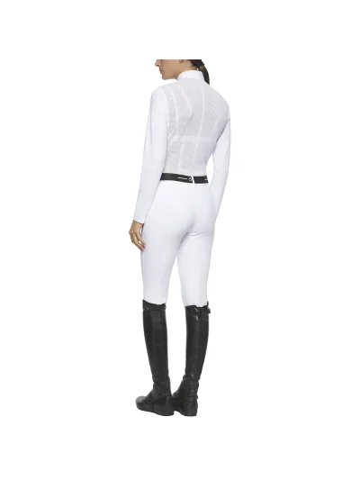 Polo de concurso blanco de manga larga y la espalda de tejido técnico transpirable de revo para mujer - Cavalleria Toscana - imagen 4
