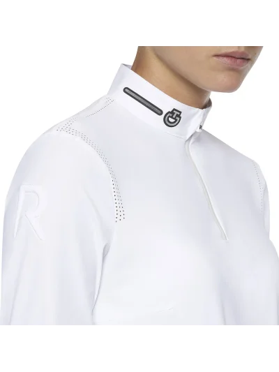 Polo de concurso blanco de manga larga y la espalda de tejido técnico transpirable de revo para mujer - Cavalleria Toscana