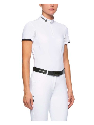 Polo de compétition à manches courtes blanc avec espalda en maille de punto pour femme - Cavalleria Toscana Revolution