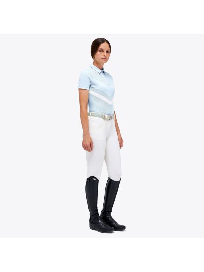 Polo de competición de jersey perforado con cremallera y manga corta color azul claro para mujer- Cavalleria Toscana