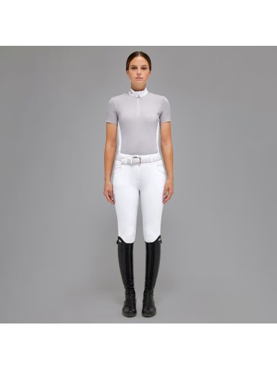 Polo de competición gris de manga corta y espalda de tejido fino tecnico para mujer - Cavalleria Toscana