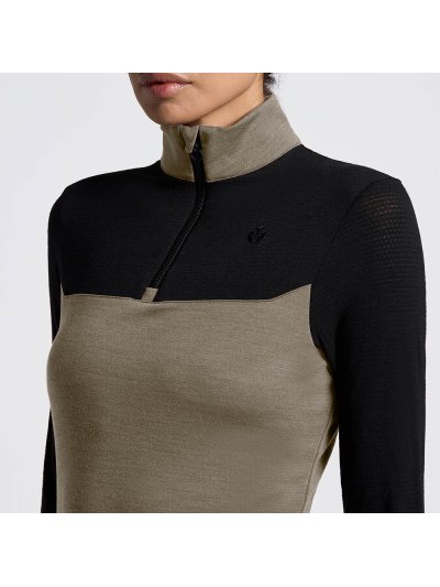 Green and black long-sleeve technical training top with high neck and half-zip for women - Cavalleria Toscana