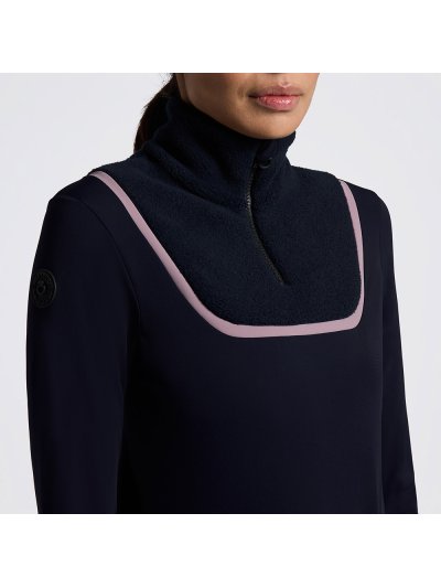Navy long-sleeve technical top with fleece front panel and half-zip for women - Cavalleria Toscana