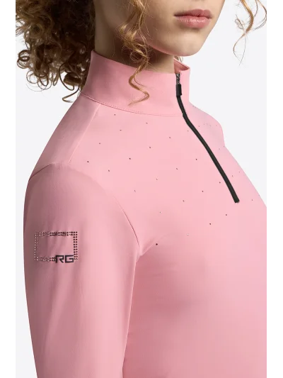 Polo de entrenamiento de manga larga rosa (Peony) con brillantes para niña - RG