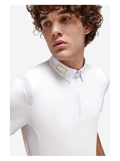 Polo de competición de manga corta blanco con cremallera para hombre - RG