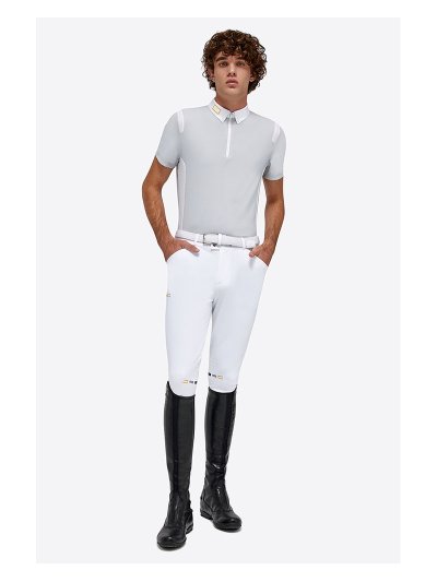 Polo de competición de manga corta gris con cremallera para hombre - RG