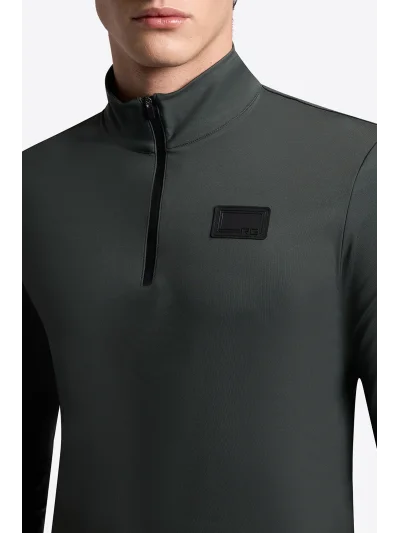 Polo de entrenamiento de manga larga verde oscuro (Deep Forest) con media cremallera para hombre - RG