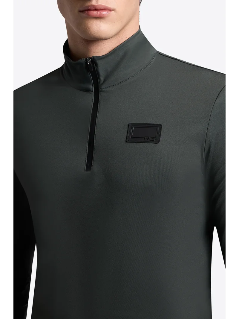 Dark green (Deep Forest) long-sleeve training polo with half zip for men