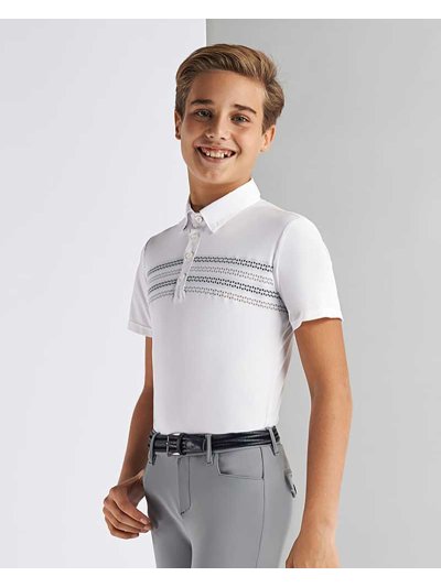 Polo de compétition à manches courtes blanc avec Leggings à rayures pour garçon - Cavalleria Toscana